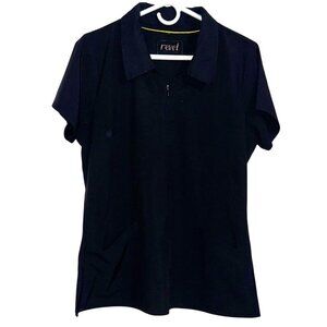 Revel Womens Black Polo Shirt Size M Short Sleeve Lightweight Cotton Blend
